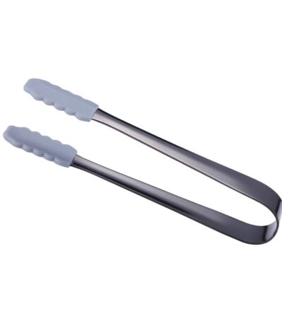 his locking tongs is made of stainless steel and silicone. Locking in the closed position design makes this tongs easy to store. It is safe for non-stick cookware and will not scratch your pots and pans. U shape handle design makes it not easy to fall off. Silicone non-slip design, it is easy and effortless to retrieve.