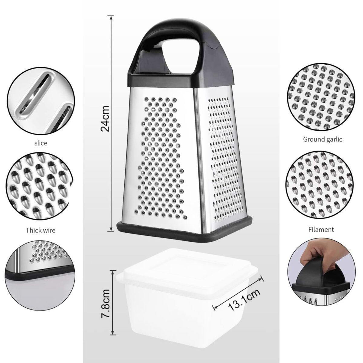4-Sided Box Grater with Container - Image 3