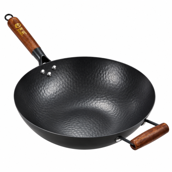 Carbon Steel Wok 34cm – Hammered Finish with Lid