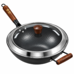 Carbon Steel Wok 34cm – Hammered Finish with Lid - Image 2
