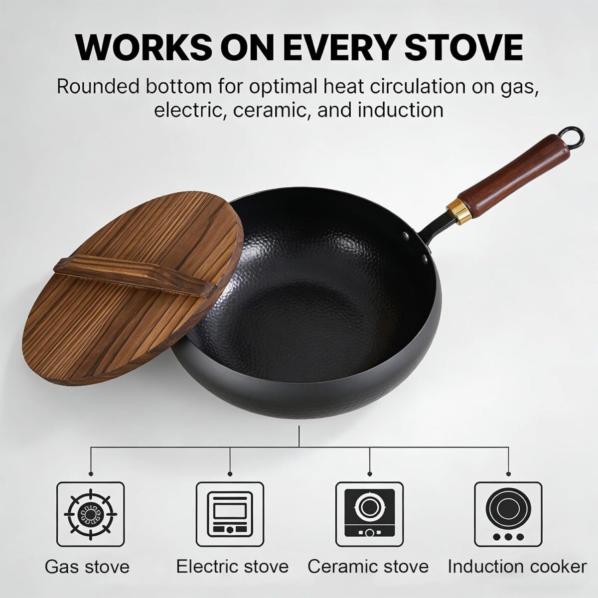 Carbon Steel Wok with Wooden Lid - Image 6