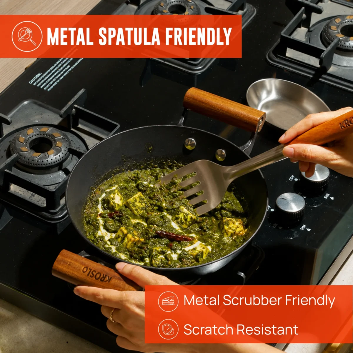 Cast Iron Wok Kadhai 26cm - Image 4