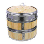 Bamboo Steamer 2 Tier with Stainless Steel Rings - Image 2