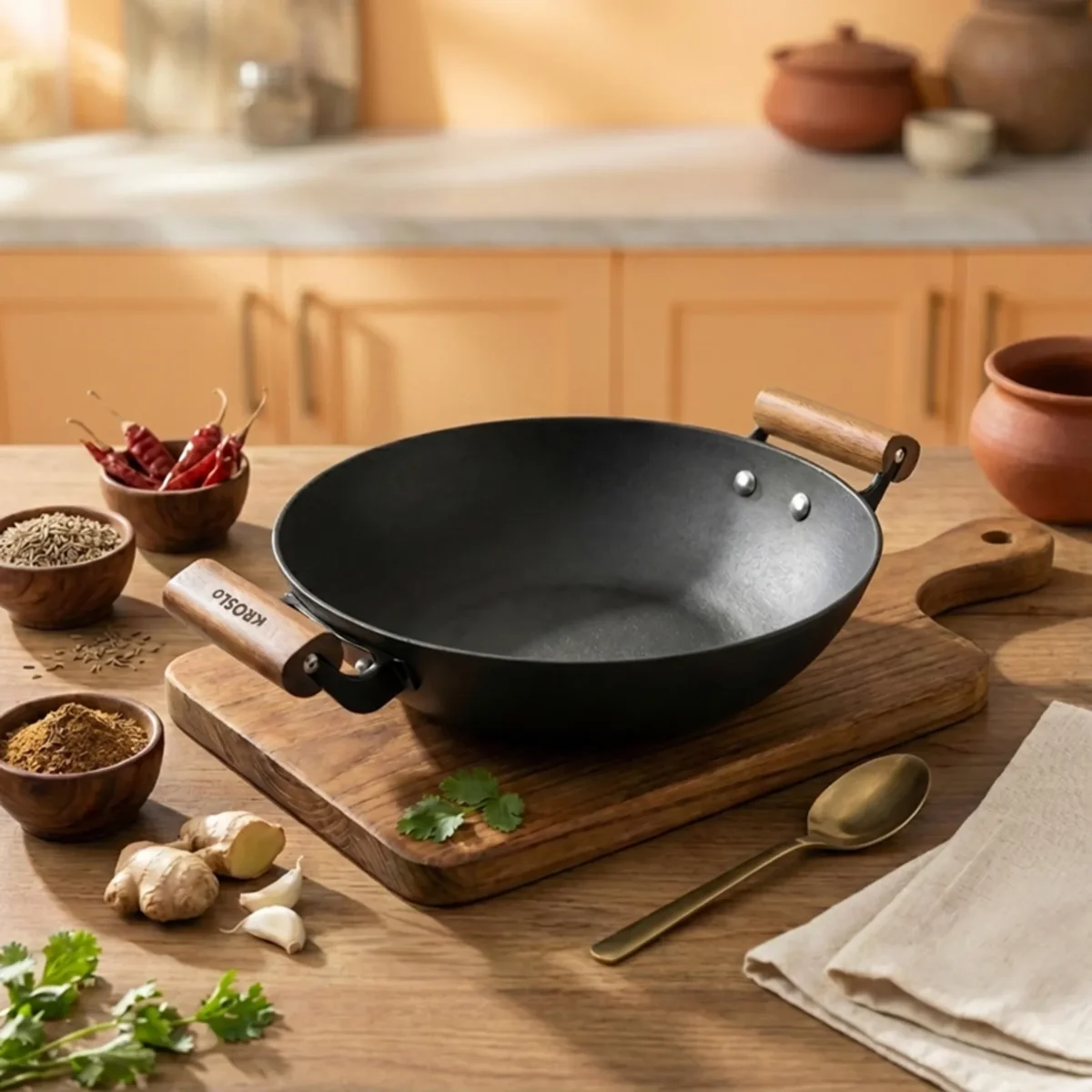 Cast Iron Wok Kadhai 26cm - Image 2